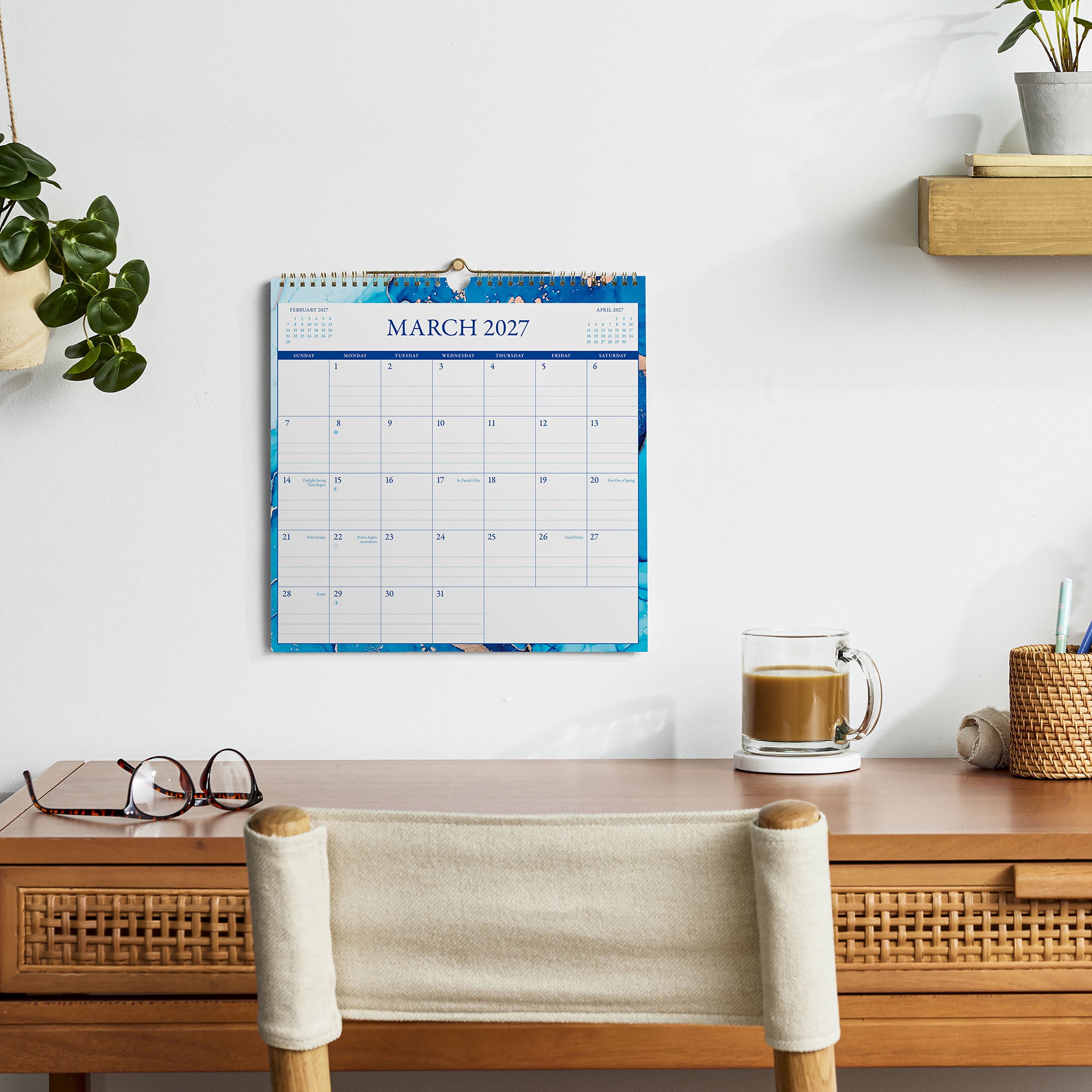 2027 Pen+Gear Spiral Marble Calendar 12x12 January-December Gridded