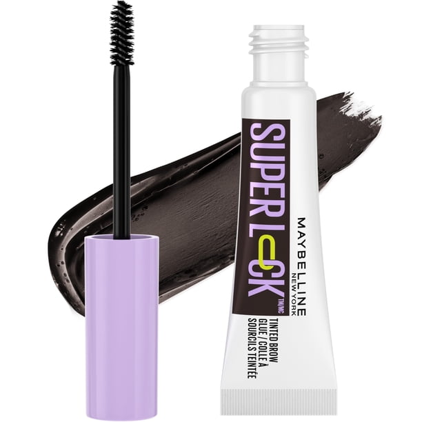 Maybelline Super Lock Brow Glue Gel para cejas, ligero e impermeable, gel para cejas teñido para hasta 24 horas de duración, color negro, 1 unidad