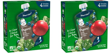 (2 Pack) Gerber 2nd Foods Organic Baby Food, Apples, Blueberries & Spinach, 3.5 oz. Pouch (Pack of 4)