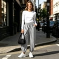 thumbnail image 5 of Yutgune Barrel Sweatpants Women High Waist Drawstring Sweatpants Women Baggy Side Seam Design, 5 of 9