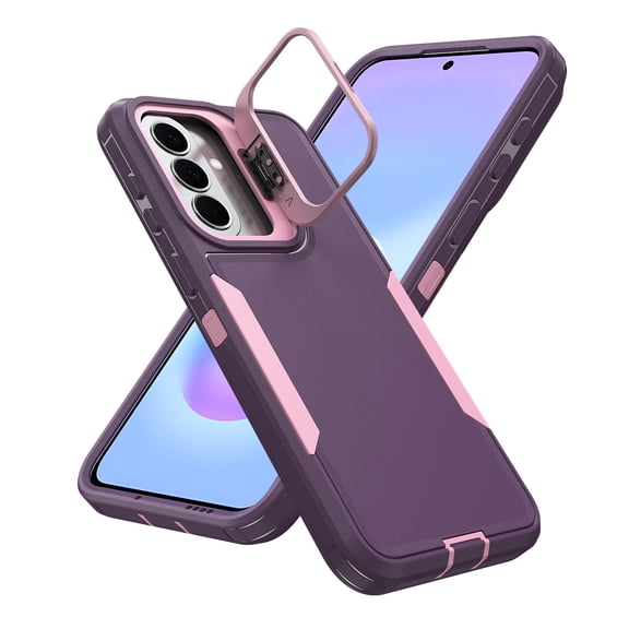 Moreoy Hybrid Protective Case For Samsung Galaxy A17/A16/A26 5G with Alloy Lens Frame Camera Kickstand, Shockproof Dual-layer Raised Edge Drop Protection Phone Cover,Purple