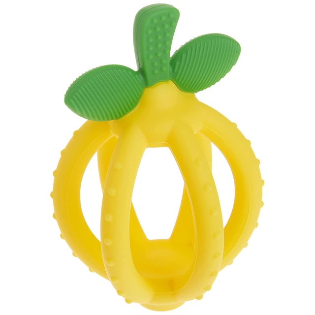 Bola para la dentición y cepillo de dientes de entrenamiento: Bola para la dentición en forma de limón, de silicona y sin BPA, con múltiples texturas para calmar las encías y un diseño fácil de soste