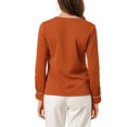 thumbnail image 4 of INSPIRE CHIC Women's V Neck Long Sleeves Button Down Contrast Color Chiffon Shirt Brown Red L, 4 of 7