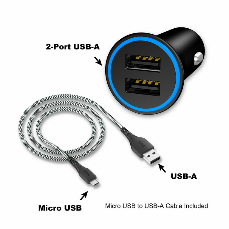 Dual-USB Auto-Ladegerät, 2 USB-Ports, 1 m MicroUSB Ladekabel