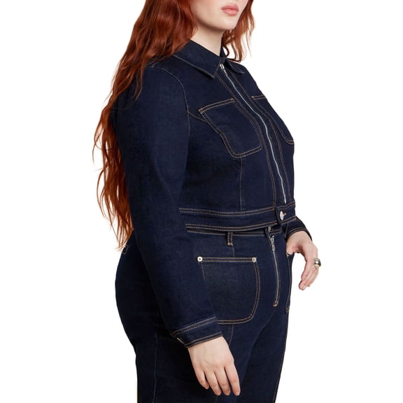 ELOQUII Women's Plus Size Zip Front Denim Jacket