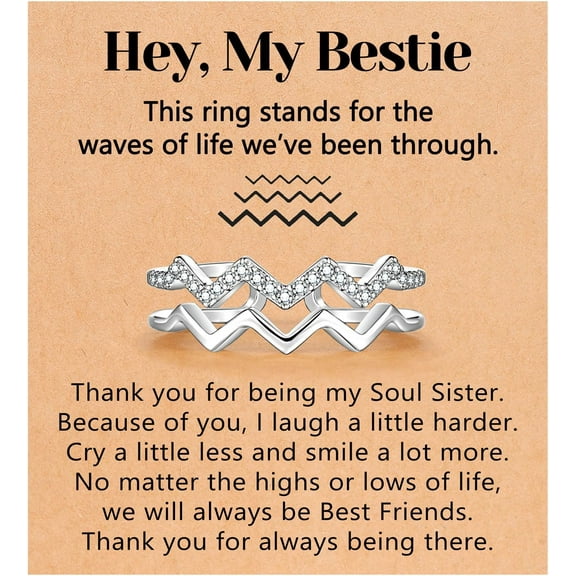 To My Sister Daughter Bestie Highs and Lows Double Wave Adjustable Ring, Birthday Christmas Valentines Friendship Gifts for Women
