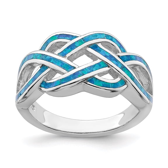 Primal Silver Sterling Silver Rhodium-plated Blue Inlay Lab Created Opal Knot Ring