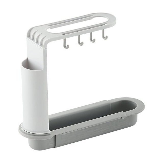 Estante telescópico de almacenamiento para fregadero, escurridor ajustable, cesta de drenaje para fregadero de cocina con esponja de limpieza (gris)