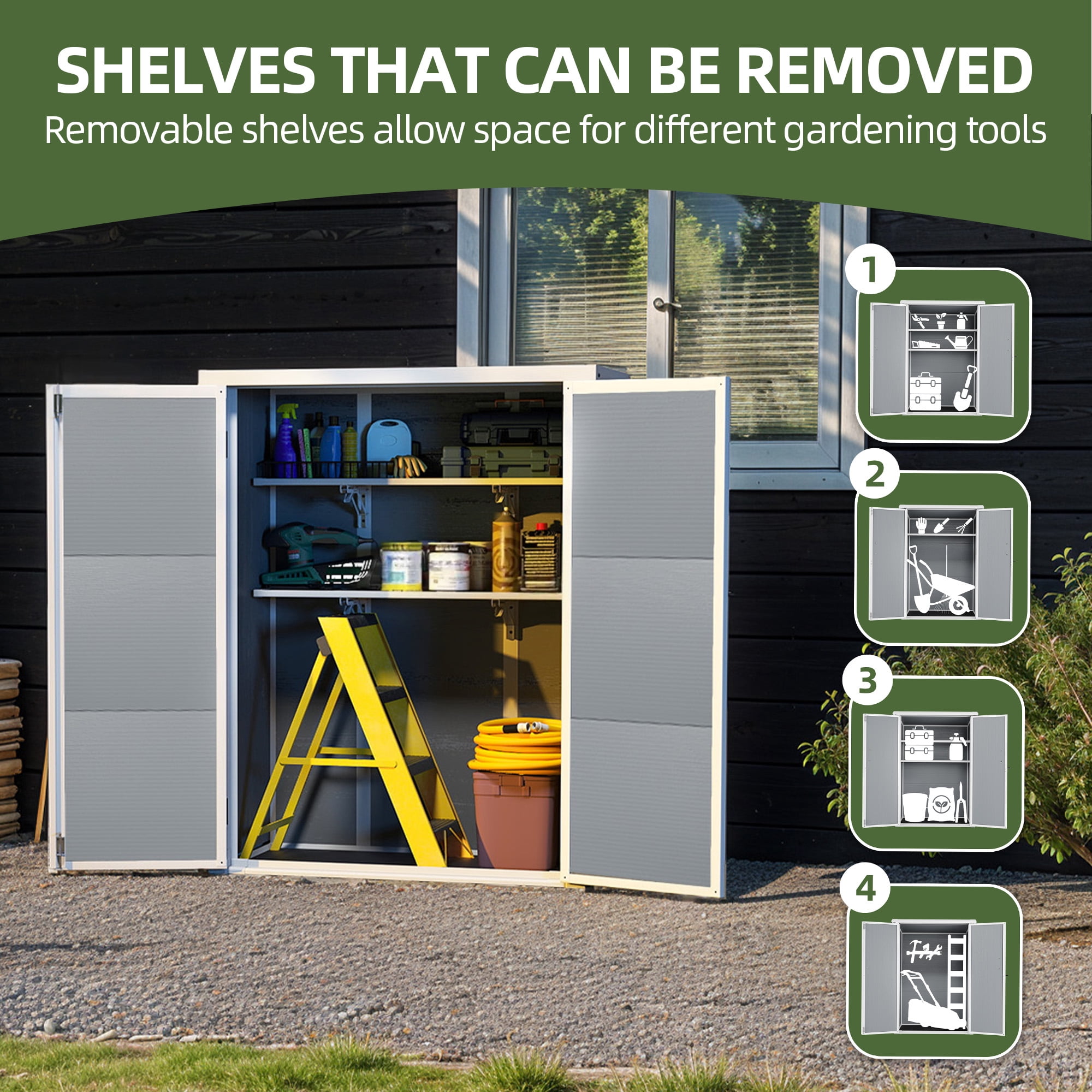 Craftian 49 Cu Ft Outdoor Vertical Storage Shed with Floor & 2 Shelves, Waterproof, Lockable (Gray)