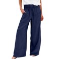 thumbnail image 2 of Wide Leg Linen Pants for Women Tall Spring Linen Palazzo Pants Baggy High Waisted Beach Pant Gauze Lounge Trousers Blue L, 2 of 5