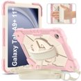 thumbnail image 2 of Kids 3-layer Design Case for Samsung Galaxy Tab A9+ 11.0" 2023 SM-X210 / X216, with Pencil Holder 360 Rotating Kickstand Hand-strap/ Shoulder Strap Heavy Duty Protective Tablet Cover, Rosegold+Beige, 2 of 9