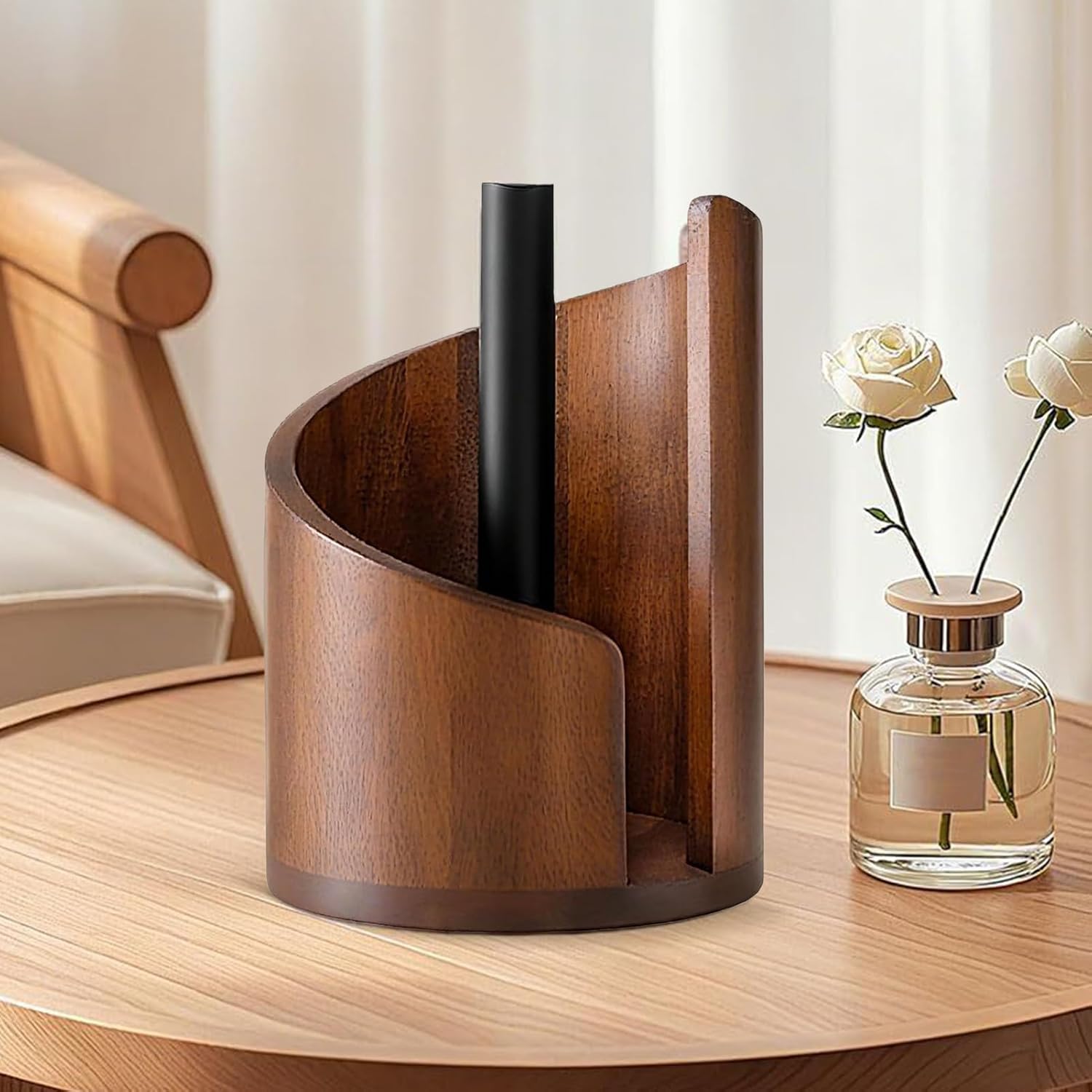Wooden Paper Towel Holder - Stylish Wooden Roll Holder, Farmhouse Paper Towel Stand | Reusable Roll Stand for Bathroom Dining Table Cabinet Farmhouse Shelf Home Apartment