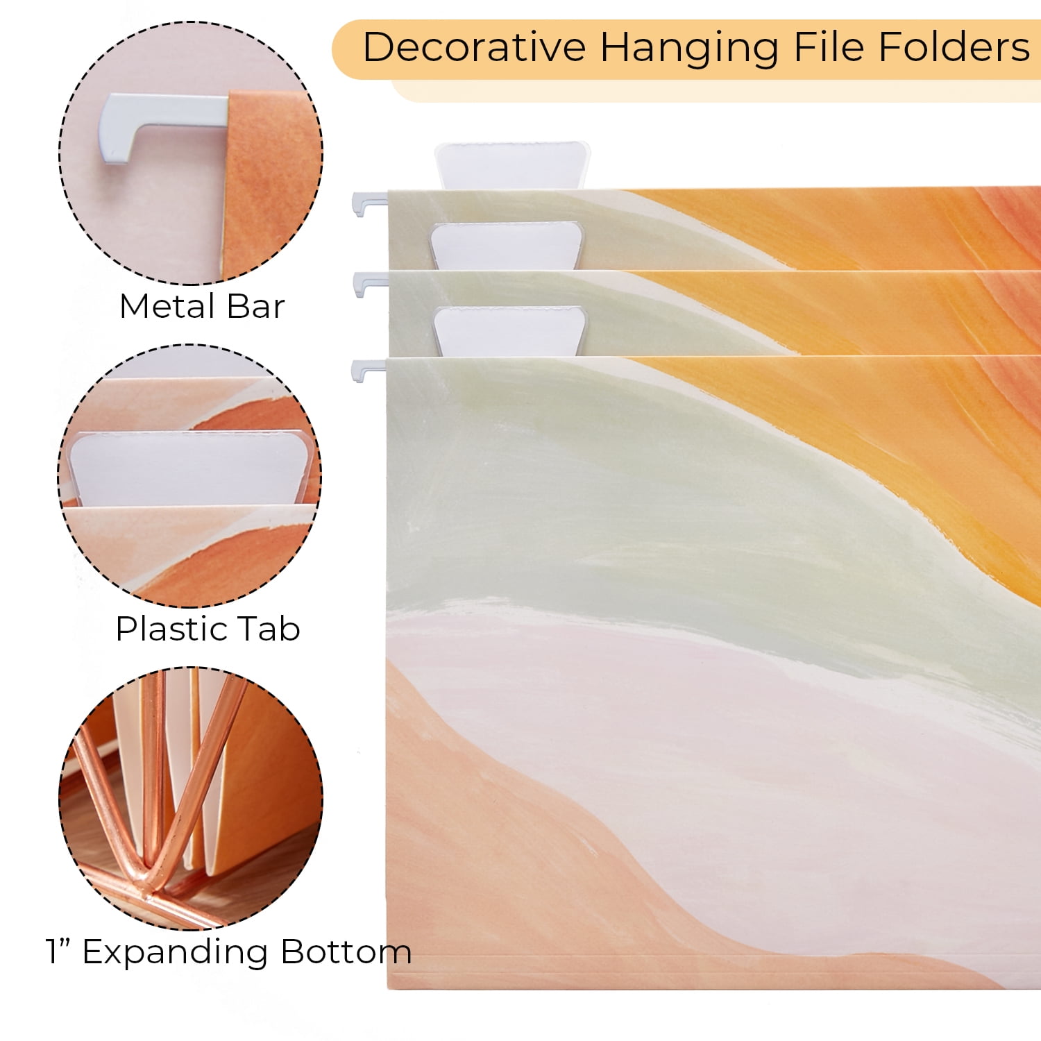Y YOMA Marble Cute Letter Size Decorative Hanging File Folders, Orange Marble, 9 Pack