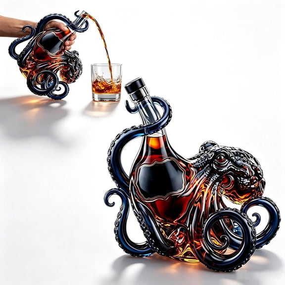 Octopus Glass Decanter 3D Nautical Bottle for Wine Whiskey Soda Home Bar Decor, 1 or 2 PCS