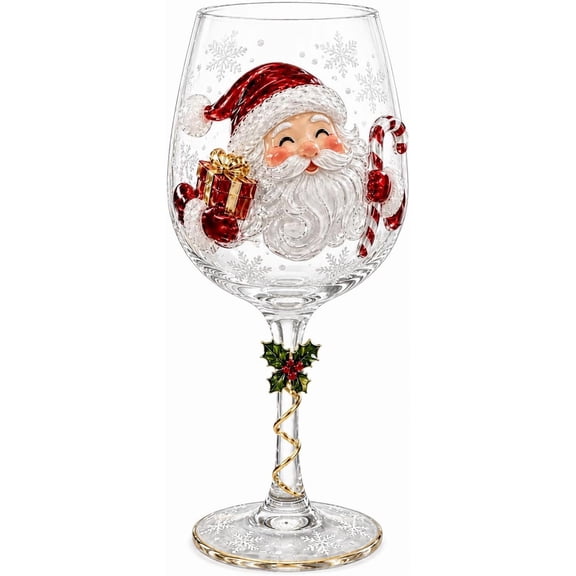 Christmas 3D Wine Glass Collection Gift Box Set, 3D Santa Christmas Wine Glass, Raised Holiday Goblet with Snowflake Decor, Festive Glassware for Wine, Cocktails, Holiday Party & Table Decor (A#)