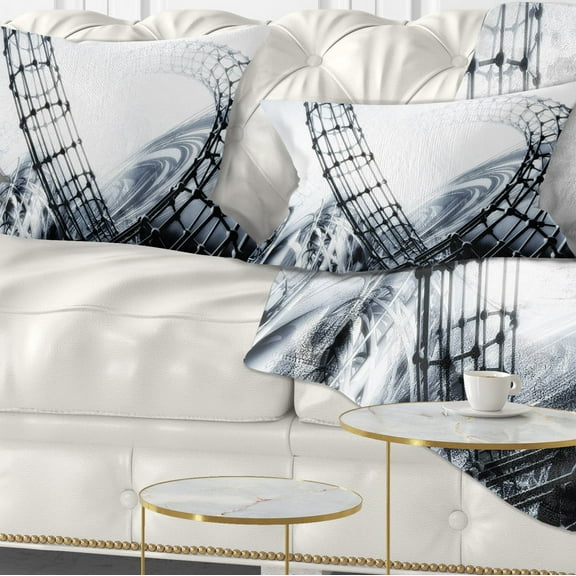 Designart Fractal 3D Black White Design - Contemporary Throw Pillow - 12x20