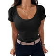thumbnail image 4 of Women's Crew Neck Short Sleeve Tops Slim Fit Collection Ribbed Knit T Shirt, 4 of 6