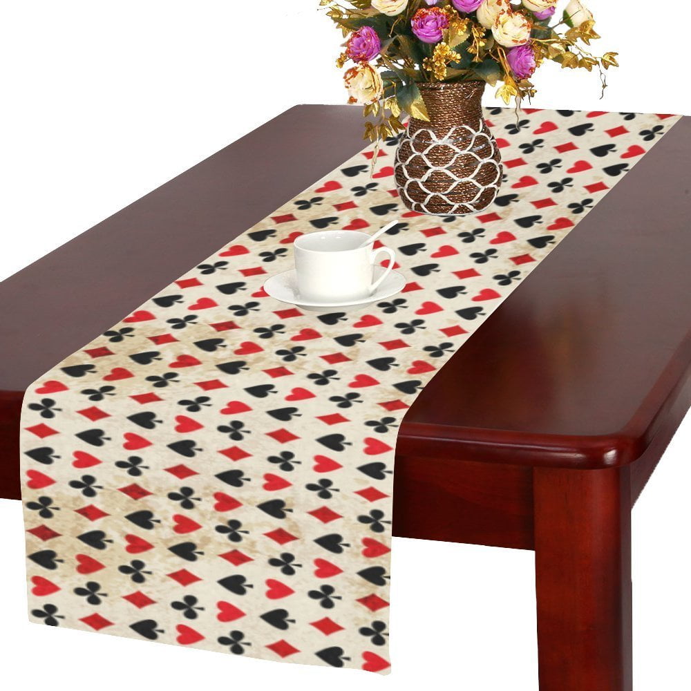 MYPOP Poker Suits Table Runner Placemat 16x72 inches, Vintage Black and