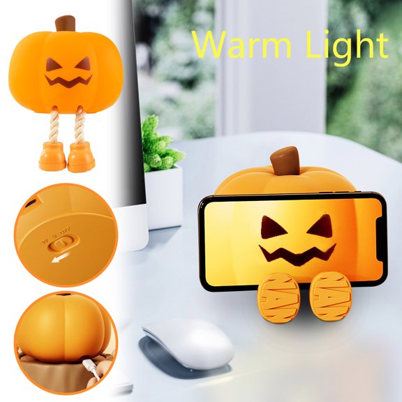 Pumpkin Night Light for Kids, Cute Halloween Night Light, Halloween Decorations Indoor, Pumpkin Lights with Feet, Rechargeable Dimmable Silicone Bedside Touch Lamp Warm Light