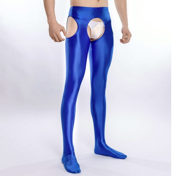 Somuwie Clearance Men Sexy Solid Silky Four Hollowed Out Open Rompers Leggings Underwear