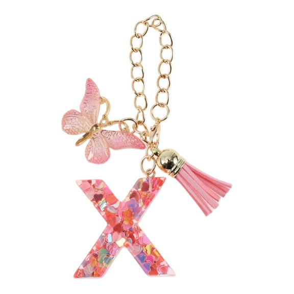 Unique Bargains 1 Pc Heart Sequin Letter X Butterfly Tassel Pendant Water Cup Pendant Pink Metal Resin