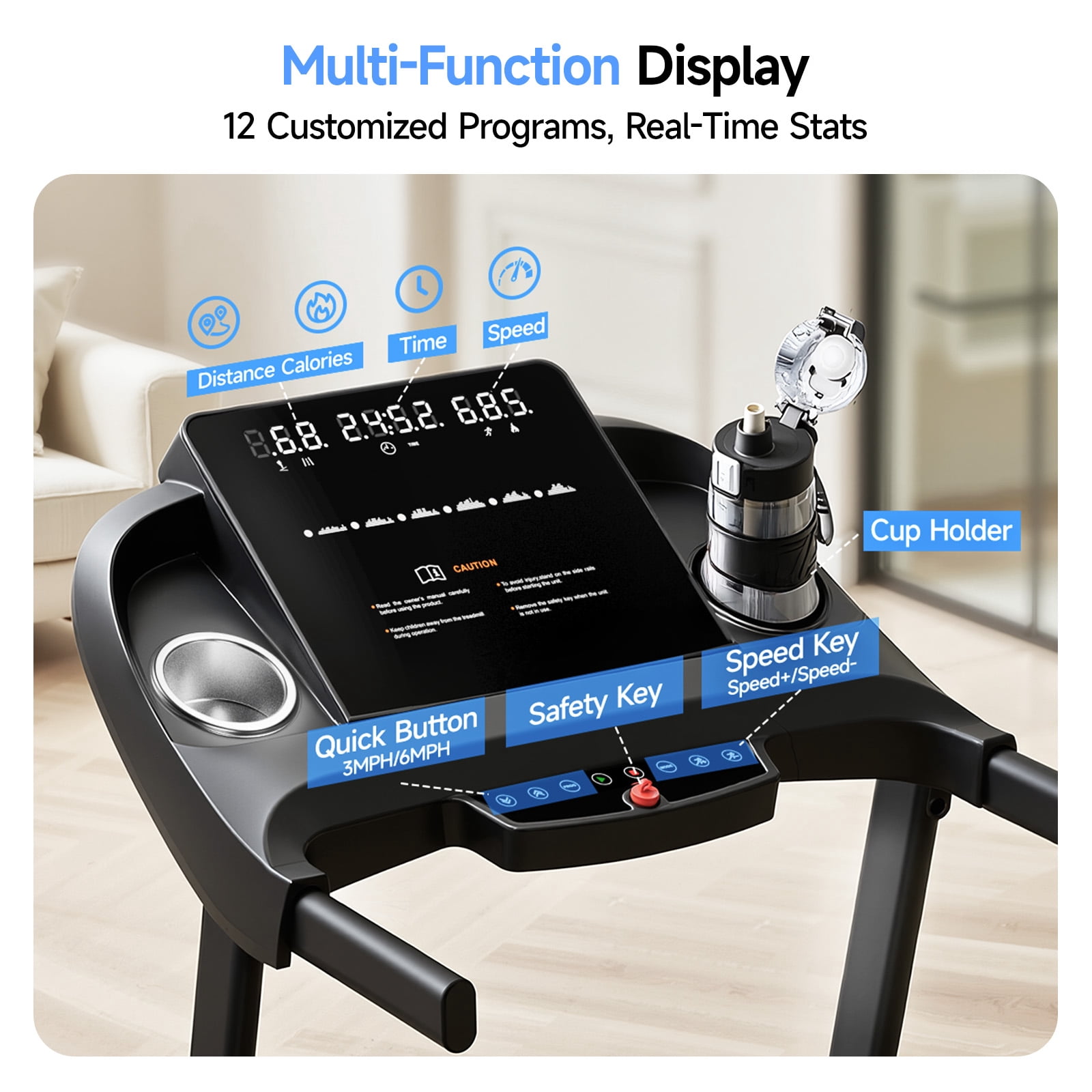 YPOO Folding Exercise Treadmill for Home Use, Walking Pad with Incline, 8 mph Running, Auto Fold, Compact, 300 lb Capacity for Small Spaces