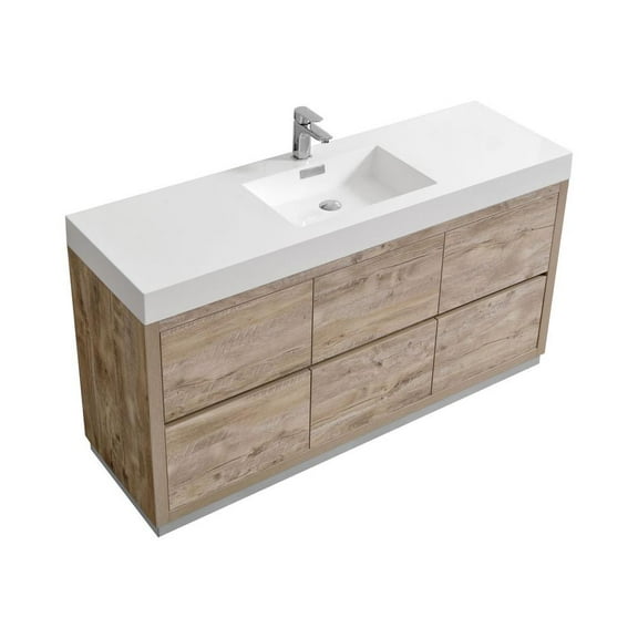 Kubebath Bliss 60" Single Sink Nature Wood Free Standing Modern Bathroom Vanity