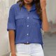 thumbnail image 5 of Mujeres de Manga Corta Tops Casual Color Sólido Doble Bolsillo Botón-Arriba Blusa de Cuello Turndown, Blusas de Manga Corta Casual para las Mujeres de Uso Diario, 5 of 7