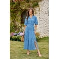 thumbnail image 3 of Womens Floral Maxi Dress: Casual Short Sleeve V Neck Button Elastic Waist Slit A Line Tiered Dresses with Pockets, 3 of 8