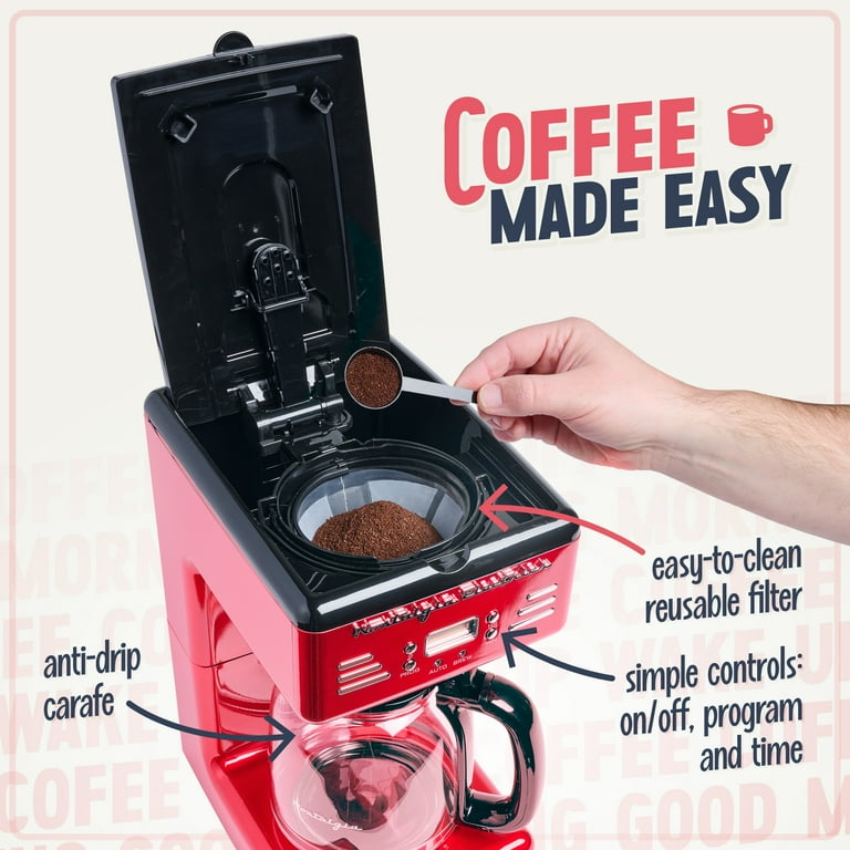 Nostalgia, Retro Coffee Maker, 12-Cup Programmable Vintage, Red