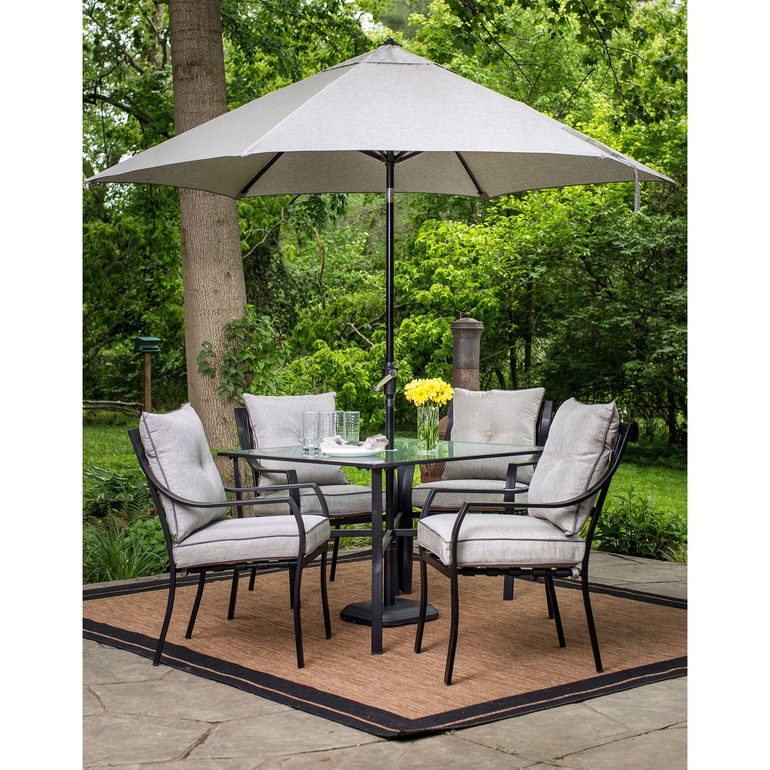 hanover lavallette 5-piece outdoor dining set and table umbrella with