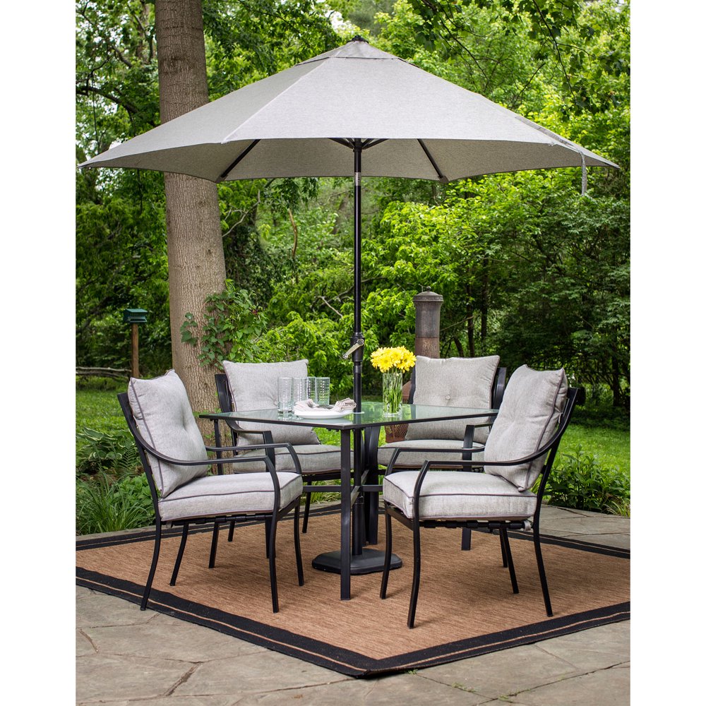 Hanover Lavallette 5Piece Outdoor Dining Set and Table Umbrella with
