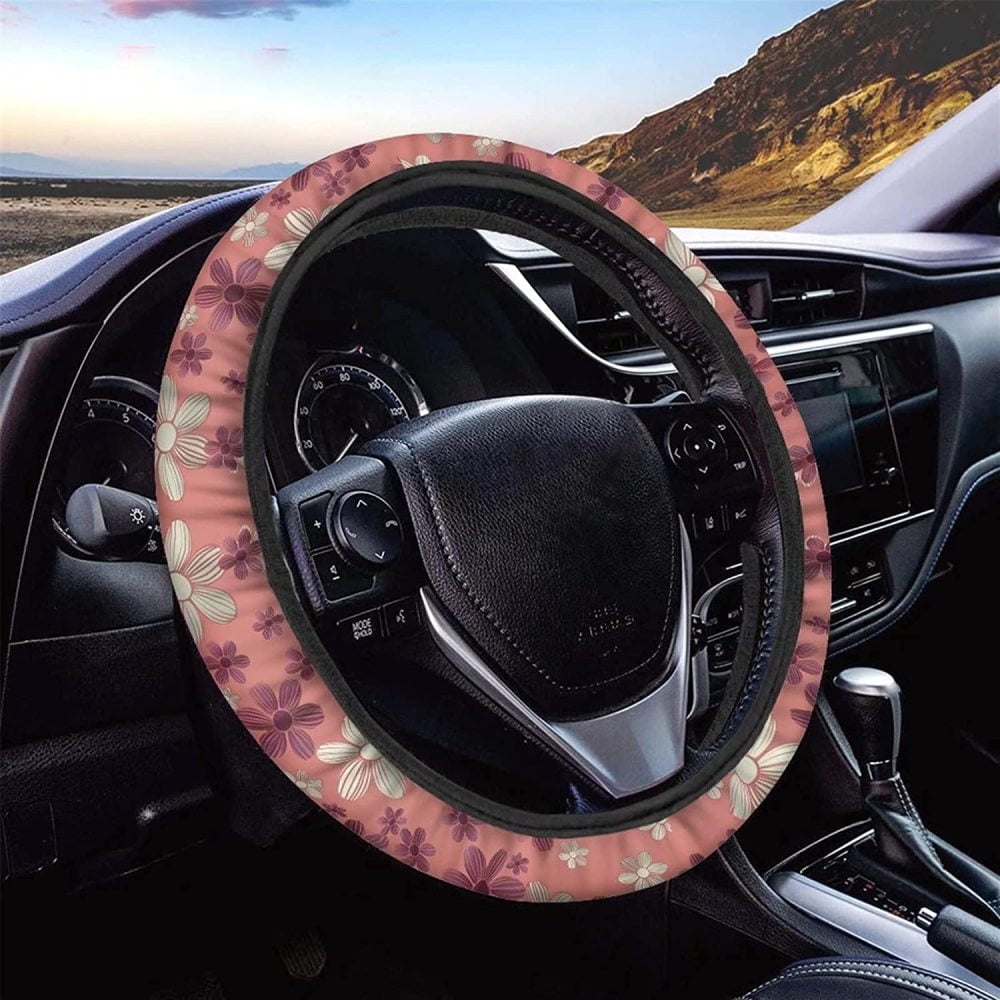 Sewing Butterfly Stitch Ladies Girls Women Car Steering Wheel Covers,Universal 15 inch,Z004 Black 
