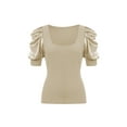 thumbnail image 3 of Liacowi Women Knitting Tops Short Puff Sleeve Deep Neck Solid Color Street Party Summer Wrapped Shirt, 3 of 9