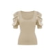 thumbnail image 3 of VISgogo Tops de punto para mujer, manga corta abullonada, cuello profundo, color sólido, fiesta en la calle, camisa envuelta de verano VISgogo moda, 3 of 9