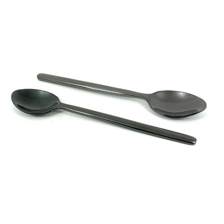 

6pc Stainless Steel Black Flatware Set Dessert Spoons