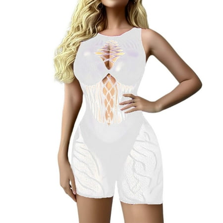 Gunia Women s Lingerie Wedding Silk Stockings Jacquard Mesh Stockings Hanging Neck Lace Backless Underwear for Party Date Night