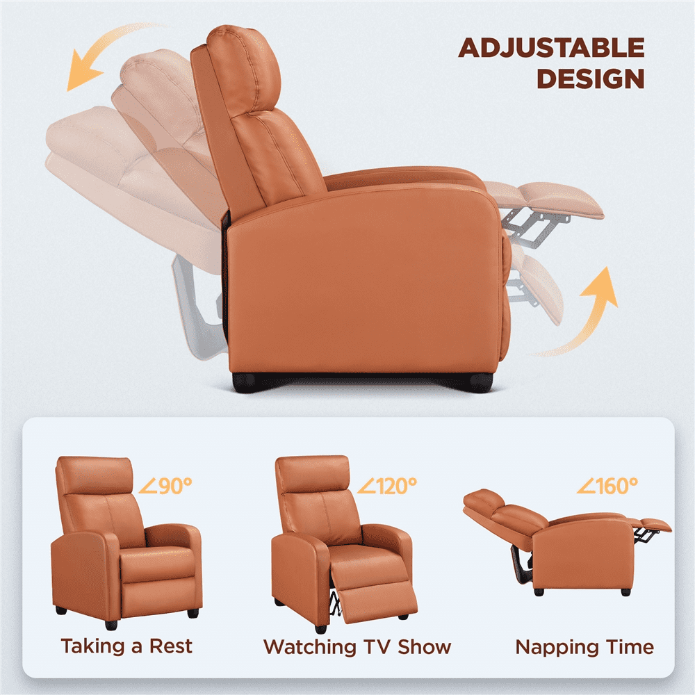 Renwick Faux Leather Push Back Theater Recliner, Set of 2, Tan