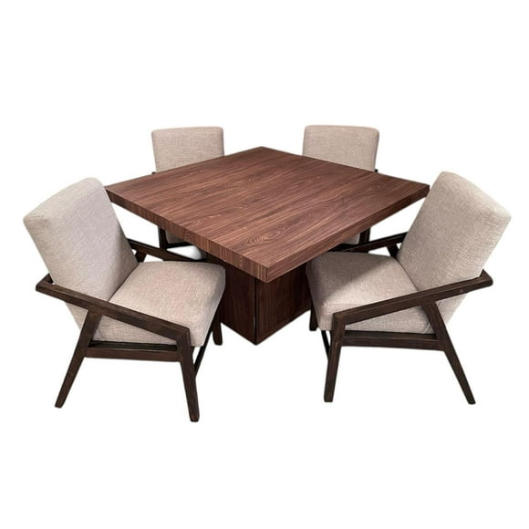 Comedor Denver 4 Sillas, Lino Beige, MDF UV, 120x120 cm, SALVANTO