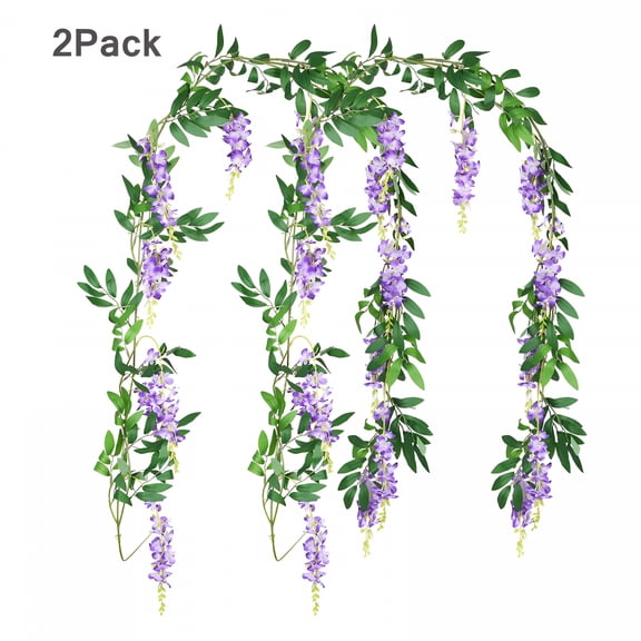 ZULAR 2Pcs 6Ft/Piece Wisteria Hanging Flowers Artificial Flowers Wisteria Garland Artificial Wisteria Vine Hanging Flower Greenery Garland for Home Garden Outdoor Wedding Arch Floral Decor(Purple)