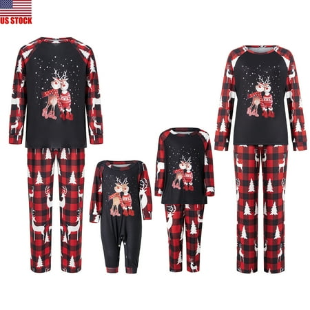 

Sunisery Family Matching Christmas Pajamas Set Holiday Deer Sleepwear Xmas PJS Set for Couples Kid Baby