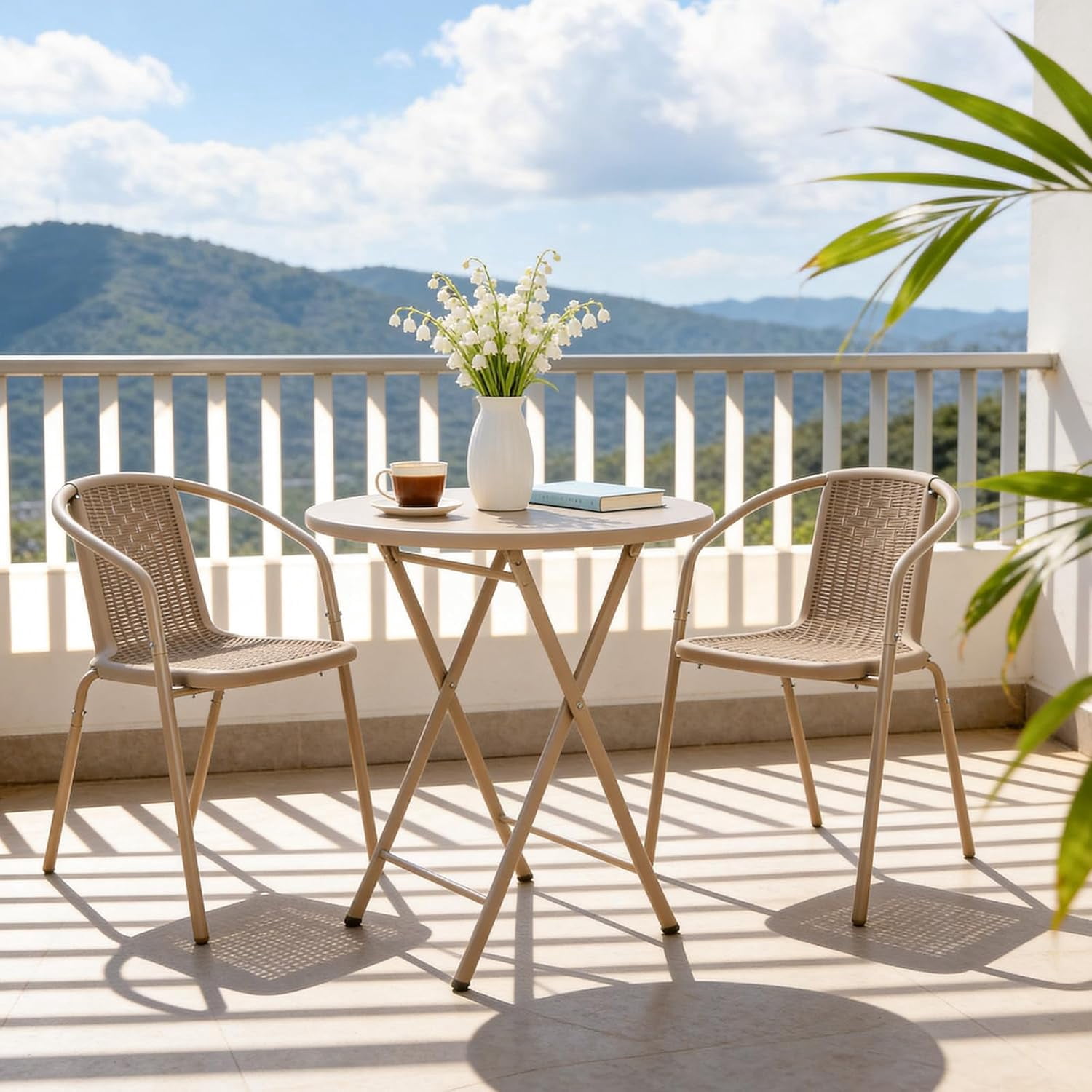 PEXMOR PE Rattan Outdoor Dining Chairs Set of 4, Plastic Stackable Patio Chairs for Garden, Porch & Indoor Use