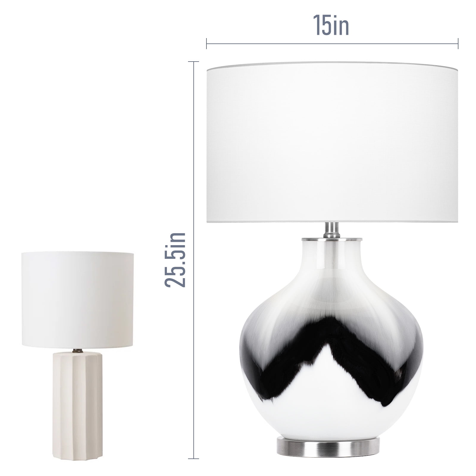 Glass Large Table Lamps for Bedroom, 3 Color Temperature Rotary Switch Bedside Lamps, Modern Nightstand Lamps for Home Lighting Decoration, 1 Pack Black