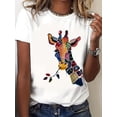 thumbnail image 1 of Colorful Giraffe Print, Short Sleeve Crew Neck T-shirt, Casual Top for Spring & Summer, Women's Clothing Tee Tee For Adult, Men, Women, Teen, Teenager, Adolescent, Youth, 1 of 5