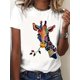 thumbnail image 1 of Colorful Giraffe Print, Short Sleeve Crew Neck T-shirt, Casual Top for Spring & Summer, Women's Clothing Tee Tee For Adult, Men, Women, Teen, Teenager, Adolescent, Youth, 1 of 4