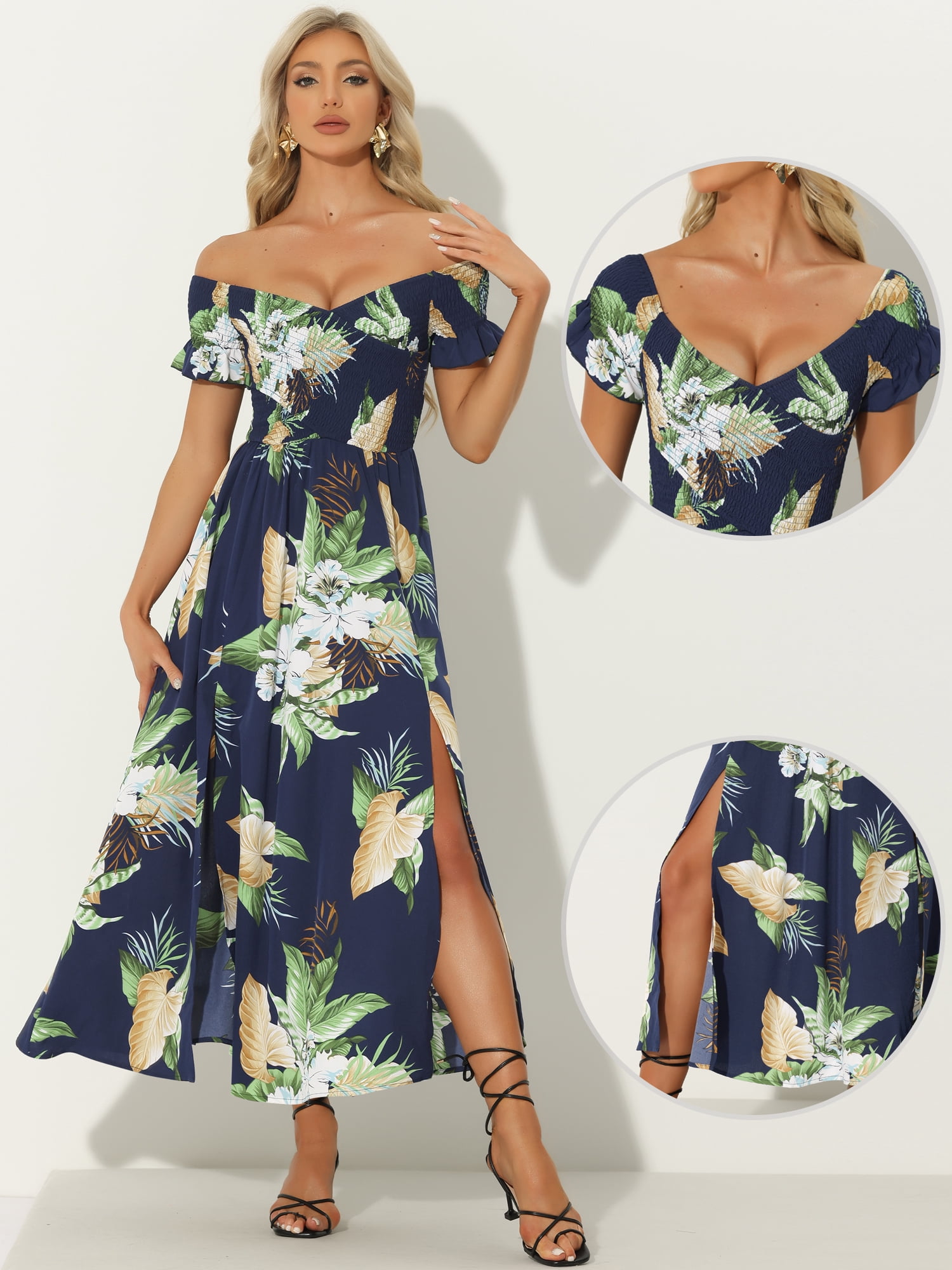 DARING DIVA Floral Dress Midi Beach Summer Dress XS Dark Blue