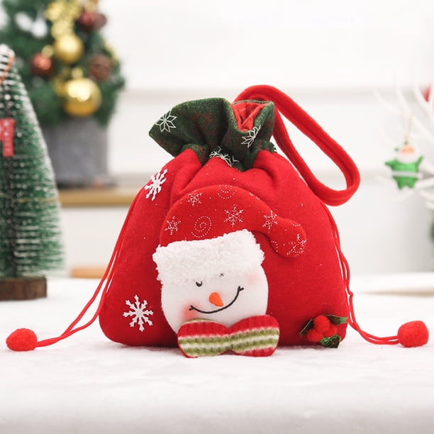 Bolsas de regalo navideñas con diseños de peluche en 3D - Bolsas reutilizables para guardar tela y regalar en Navidad - Bolsa de tela roja de 23x19 cm