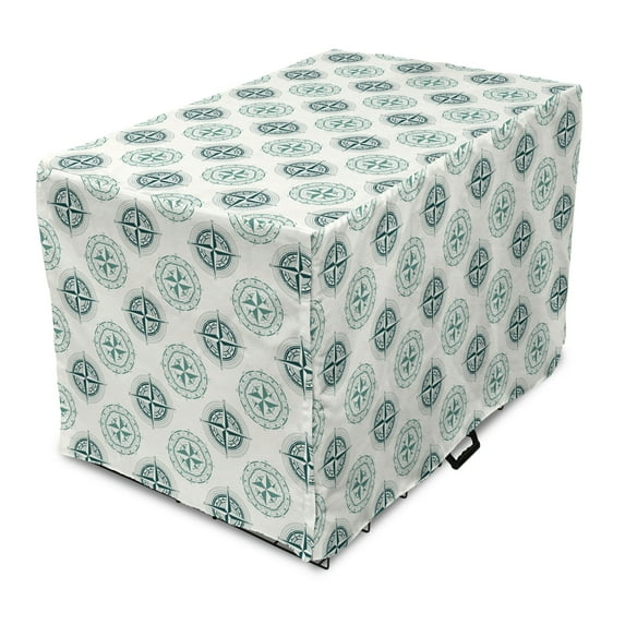 Nautical Dog Crate Cover, Windrose Circles Ship Yacht Navigation Adventure in Sailing Theme, Easy to Use Pet Kennel Cover Small Dogs Puppies Kittens, 7 Sizes, Jade Green Off White Teal, by Ambesonne