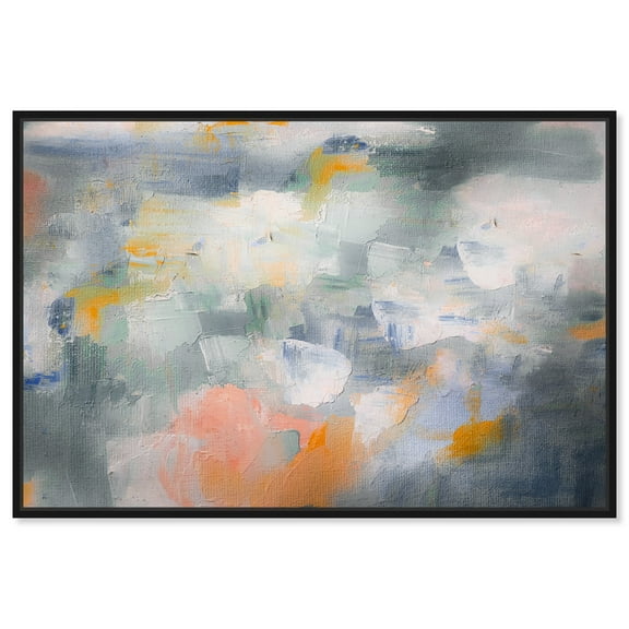 All Is Peachy Colorful Pastel Boho Abstract Canvas Wall Art by Art Remedy, Black Floater Frame, 15"x10"