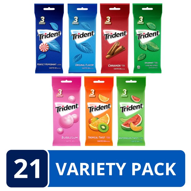 Trident Sugar Free Gum Variety Pack, 21 Packs of 14 Pieces (294 Total